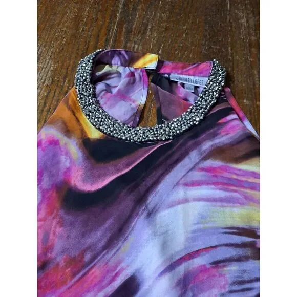 Large Jennifer Lopez Sleeveless Embellished Neck Open Back Blouse Shirt Top - Picture 2 of 4